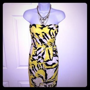 Express Yellow*Black*White strapless dress